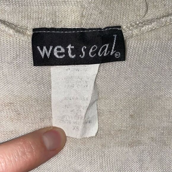 Wet seal open front short sleeve stripe cardigan w/cinch waist cream sz XS - Picture 7 of 9